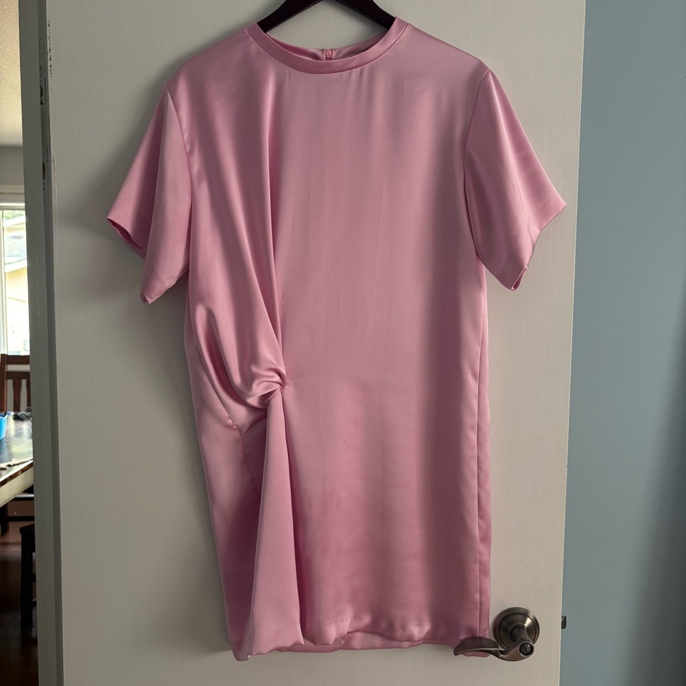 Zara Pink Satin Mini T Shirt Dress